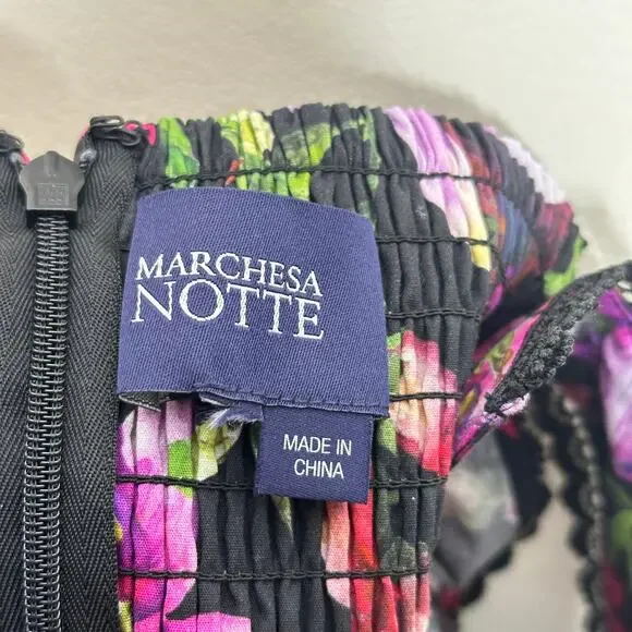 MARCHESA NOTTE Dark Floral Botanical Poplin Midi Dress Whimsy Goth Sz 12 {3Q36}